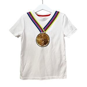 Mini Boden Union Jack Flip Sequin Medal Tee - 5-6